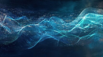 Wall Mural - Abstract Blue Digital Waves with Glowing Lines and Particles