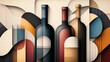 © tinnakorn - Stylized illustration of wine bottles in a modern abstract design featuring warm colors and geometric shapes.