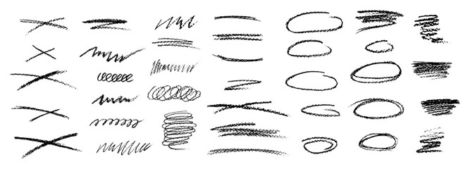 Wall Mural - set of chalk scribble frames and line brush elements. collection of black wax pencil drawn highlight