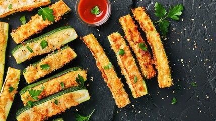 Baked zucchini fries, a type of food