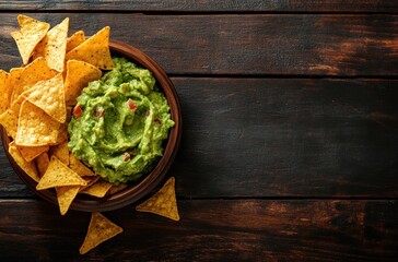 Wall Mural - Guacamole and Tortilla Chips on a Wooden Table