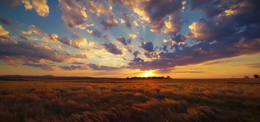 Wall Mural - Golden Sunset Over Field