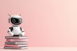 © betterpick|Art - A cute robot sitting on a stack of books with a pink background