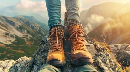 Canvas Print - Hiking Boots on Mountain Peak