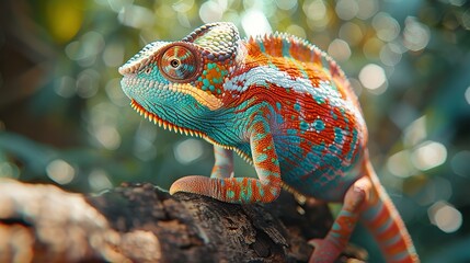 Poster - Vibrant Chameleon on a Branch