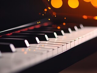 Piano Keys Close Up with Warm Bokeh Lights