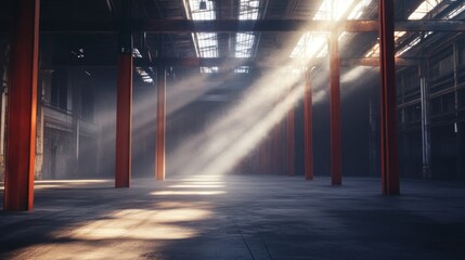 Wall Mural - Sunlight Streaming Through an Abandoned Industrial Building