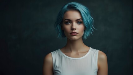 Wall Mural - Portrait of a young woman with a cyan color hair