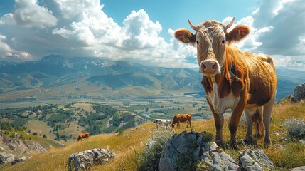 Canvas Print - Cow in Mountainous Landscape