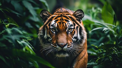 Wall Mural - A fierce tiger prowling through its zoo enclosure, with intense focus in its eyes.