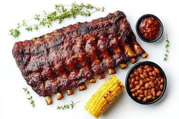 Glazed BBQ Ribs with Baked Beans and Corn on the Cob