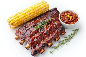 Barbecue Ribs with Corn on the Cob and Baked Beans