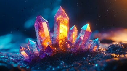 Wall Mural - Glowing Crystal Cluster With Blue and Orange Hues