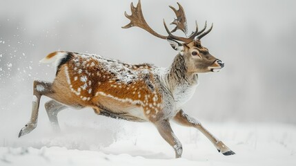 Poster - Fallow Deer Running Through Snow