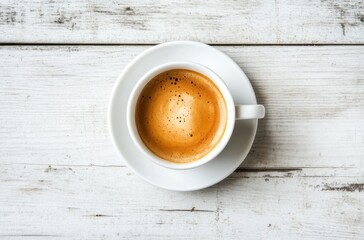 Poster - Coffee Cup on White Wooden Table