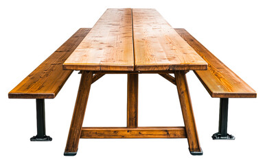 Rustic wooden picnic table isolated on transparent background