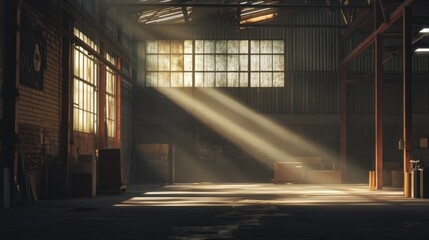 Wall Mural - Sunbeams Streaming Through a Dusty Warehouse Window