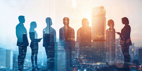Poster - Exploring Business Collaboration in a Modern Urban Environment, where innovative communication and teamwork drive growth and success in a dynamic cityscape filled with opportunities for development