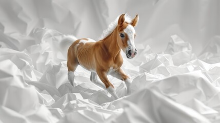 Wall Mural - A Playful Foal Running Through a Sea of White