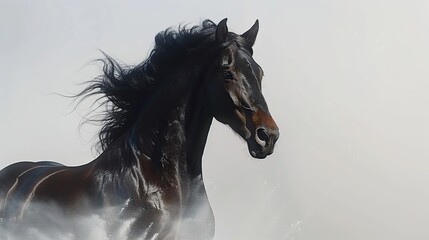 Wall Mural - Black Stallion Running Through Mist