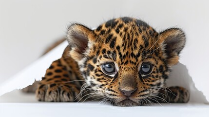 Wall Mural - Adorable Jaguar Cub Peeking Through a Hole