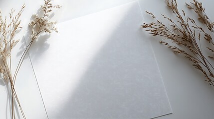 Poster - White Paper with Dried Grass and Flowers