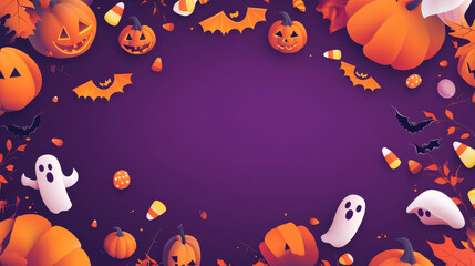 Wall Mural - A Halloween themed background with bats and pumpkins