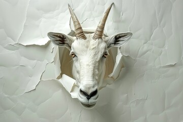 Canvas Print - A Goat's Curious Gaze Through a Torn Wall