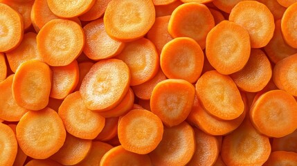 Wall Mural - Fresh Carrot Slices on White Background, Healthy Snack Concept Generative AI