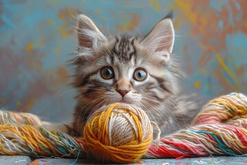 Canvas Print - Playful Kitten with Yarn