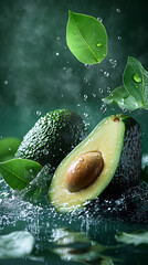 Wall Mural - Juicy Avocado Surrounded by Fresh Leaves