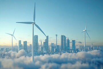 wind turbine farm to generate wind energy for intelligent cities. Renewable energy. sustainable and environmentally friendly with generative ai