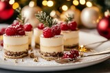 Elegant gourmet appetizers and festive desserts adorned with fresh raspberries, sparkling lights, and holiday decorations for a joyful celebration