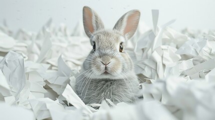 Sticker - Cute Bunny in a Pile of Crumpled Paper