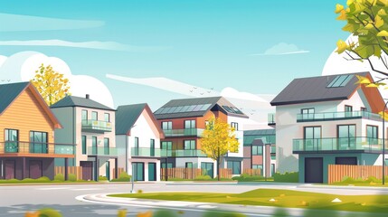 Wall Mural - residential area with sleek apartment buildings next to cozy cottages.