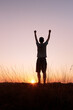 © Marcio - With arms raised in victory, a person stands silhouetted at sunset. This image captures a moment of achievement, success, and personal triumph in nature