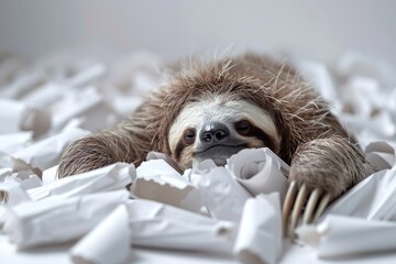 Poster - Sloth Relaxing in a Pile of Paper