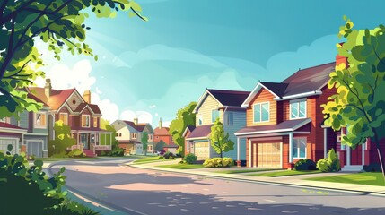 Wall Mural - suburban neighborhood with a mix of traditional houses and contemporary apartments.