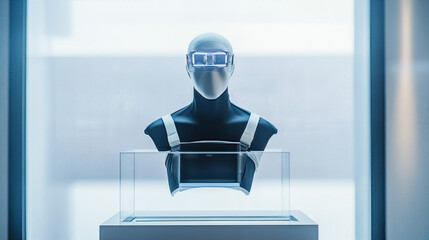 Wall Mural - Mocap of advanced wearable medical tech placed on a sleek display case