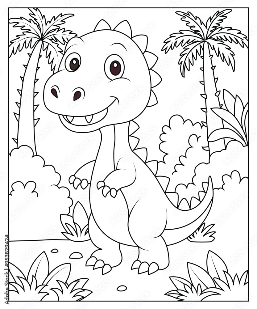 Dinosaur coloring page for kids and adults Stock Vector | Adobe Stock