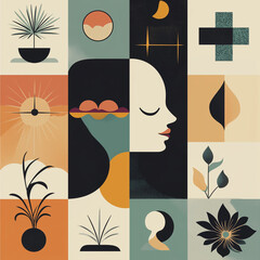 Wall Mural - abstract collage with human profile and nature elements