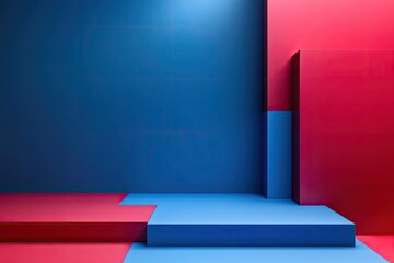 Wall Mural - A vibrant abstract background showcasing geometric shapes in blue and red tones, ideal for modern design projects.