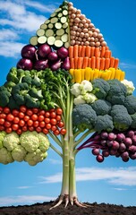 Wall Mural - Variety of vegetables in shape of tree. Flat lay