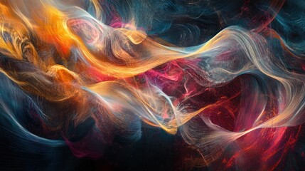 Poster - Abstract Wavy Lines of Color and Light on Dark Background