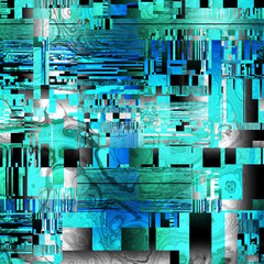 Poster - TV noise static effect, abstract glitch background. Fractal digital art pattern
