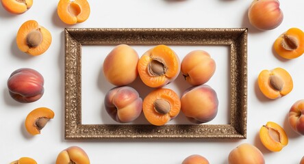 Wall Mural - Apricot fruits on white background. Top view flat lay