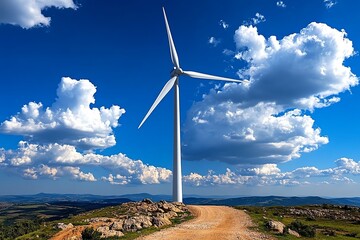 Renewable energy, wind power, kinetic energy is transformed into electricity through advanced turbine technology