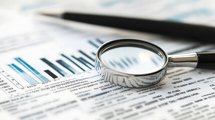 Sticker - Magnifying Glass Examining Financial Data and Charts