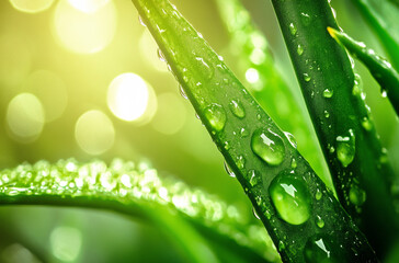 close-up of the aloe vera leaves with water droplets on them