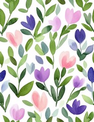 Wall Mural - watercolor pastel flowers seamless pattern for design and decoration generative ai